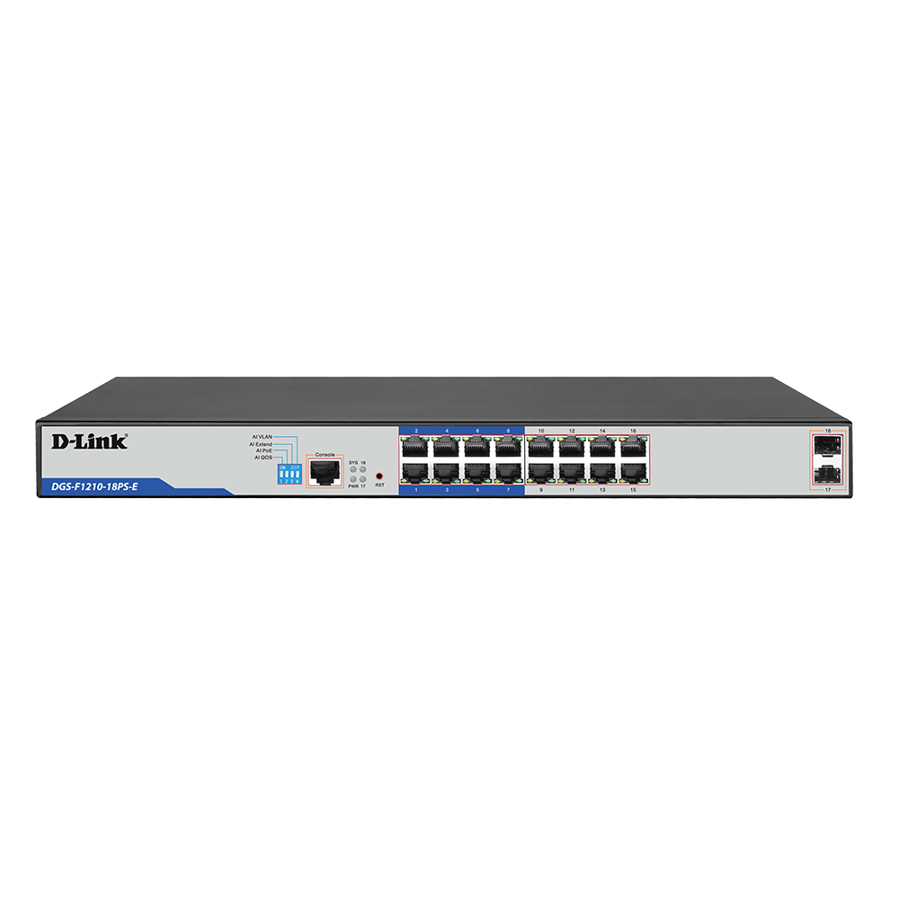D-Link DGS-F1210-18PS-E 18-Port Gigabit Smart Managed PoE+ Switch